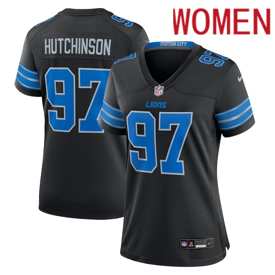 Women Detroit Lions #97 Aidan Hutchinson Nike Black 2nd Alternate Game NFL Jersey->->Women Jersey